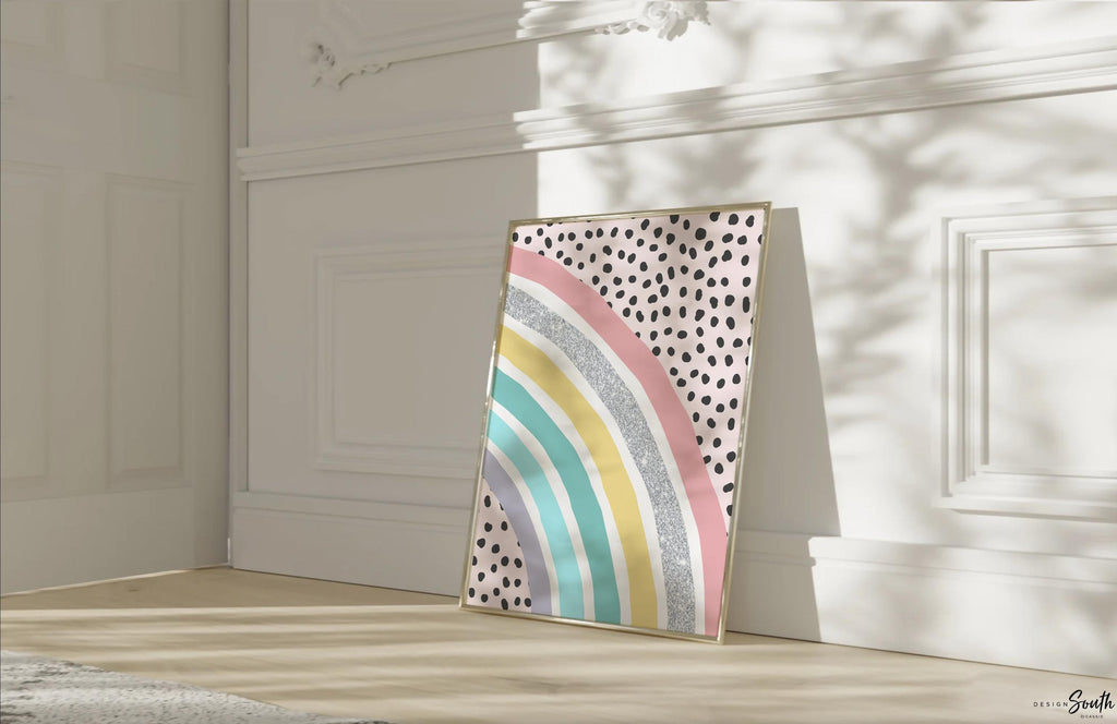 Baby girl pink sparkle nursery art, pink teal rainbow nursery, pink teal baby art, monogram baby art, rainbow nursery art, name nursery art