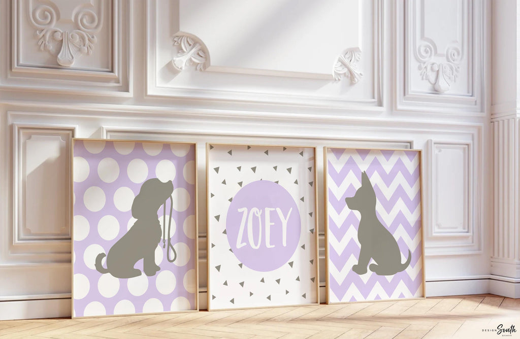 Baby girl nursery puppy dog theme decor, girl personalized puppy nursery decor, girl puppy gift, puppy dog baby shower, puppy birthday gift