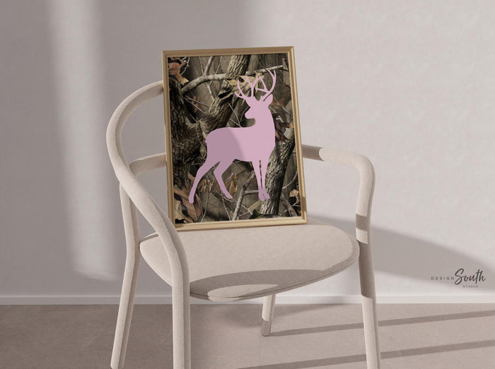 Pink camo bathroom decor for girl, pink deer bathroom decor, wash brush floss flush girls pink camouflage deer bathroom theme, pink hunting