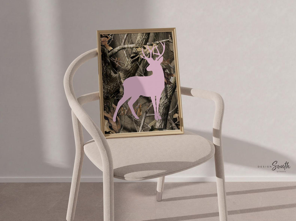 Pink camo bathroom decor for girl, pink deer bathroom decor, wash brush floss flush girls pink camouflage deer bathroom theme, pink hunting