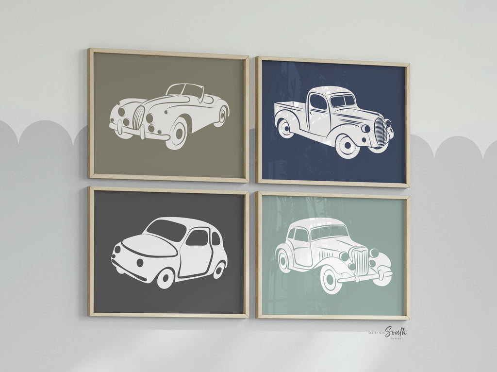 Vintage car and truck decor, vintage nursery decor, boys transportation prints, transportation nursery theme, boys car nursery, car wall art