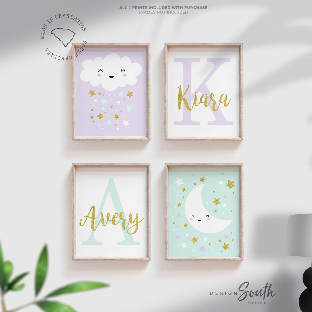 Sister art bedroom ideas for two girls, shared bedroom idea, lilac and mint sister art, customized monograms baby sister art, playroom girls