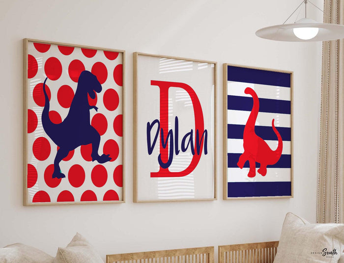 Dinosaur decor with name navy blue, children's playroom wall decor, dinosaur playroom wall art, big boy navy kids wall, personalized gift