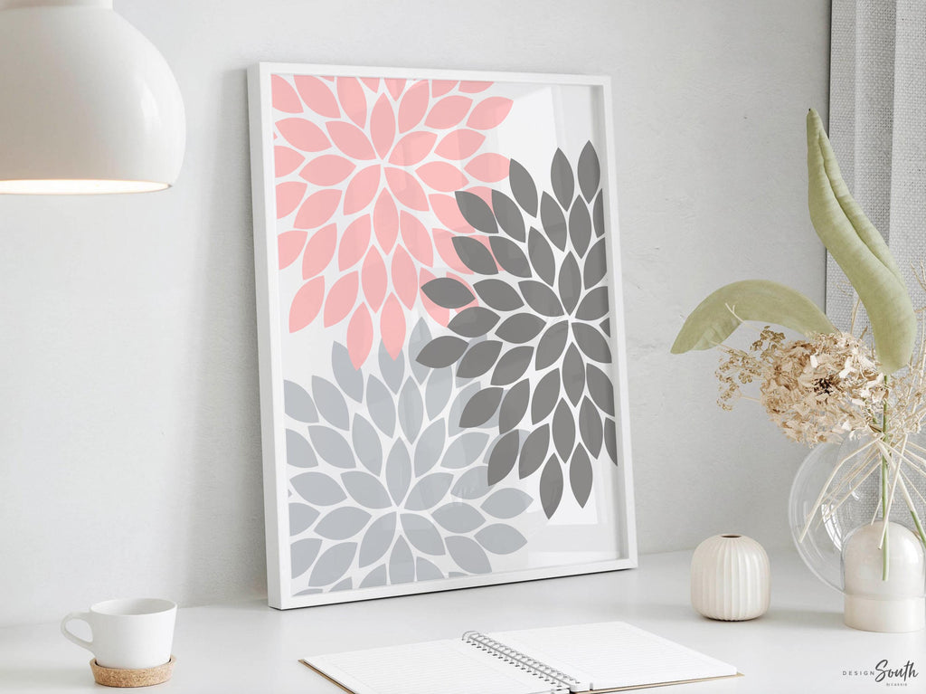 Baby girl nursery pink and gray, pink and gray flower nursery, pink and gray monogram nursery art, baby girl monogram art for nursery pink