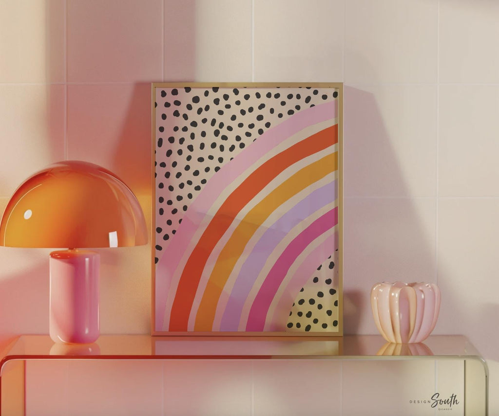 Pink and orange girl nursery, pink orange girl bedroom, girls room ideas, hot pink toddler room, wall art for girls hot pink rainbow decor