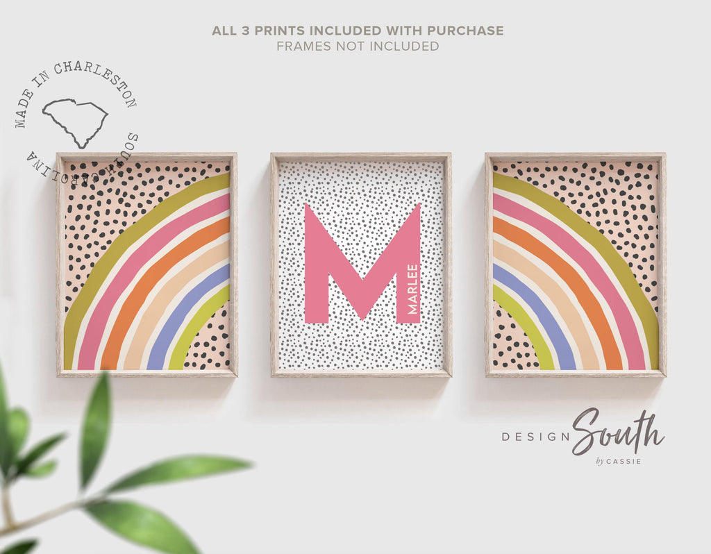 Rainbow nursery or bedroom, baby girl wall art theme pastel rainbow personalized name, pink nursery art prints, rainbow baby room wall decor