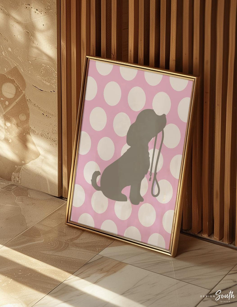 Pink puppy art, girls puppy art, baby girl puppy nursery, girls nursery puppies, girls puppy nursery, pink gray, pink and gray puppy nursery