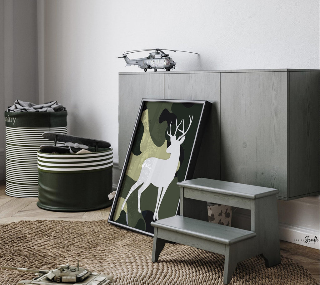 Buck deer nursery decor for boys military green camo, ducks trucks eight point bucks thats what little boys are made of kids hunting quote