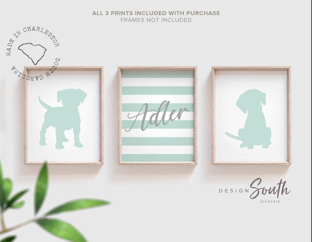 Mint green and gray boys nursery, baby boy puppy room decor, boys personalized monogram, puppy kid gift, puppy nursery decor, puppy print