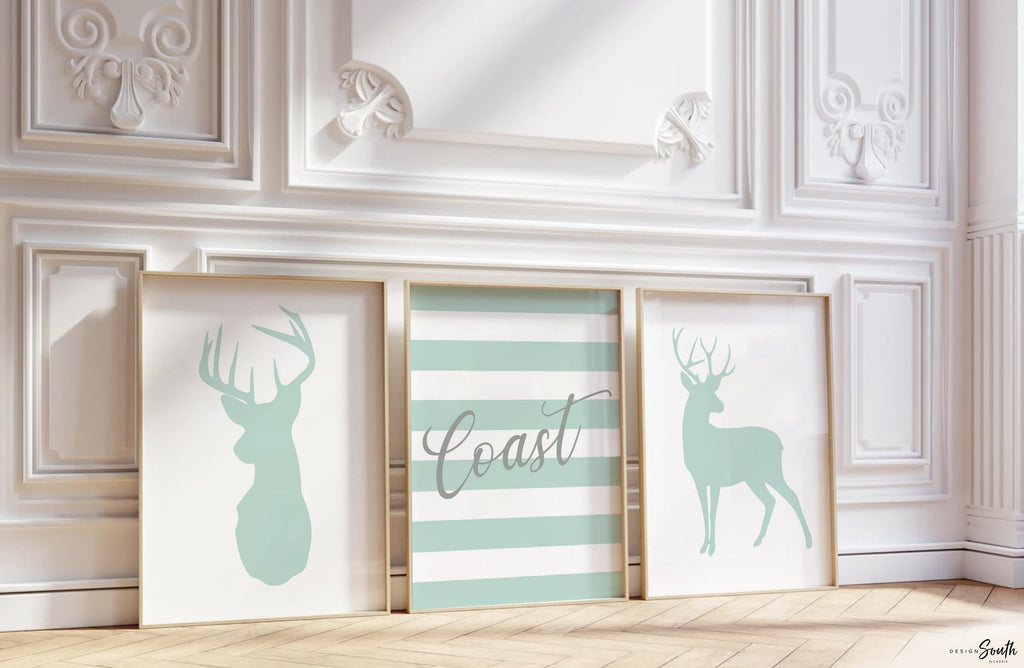 Kids room buck deer gray mint, personalized name, deer baby nursery decor, gray deer, mint deer, woodland boys name art custom sign, boy art