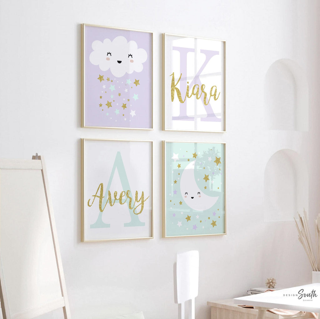 Sister art bedroom ideas for two girls, shared bedroom idea, lilac and mint sister art, customized monograms baby sister art, playroom girls