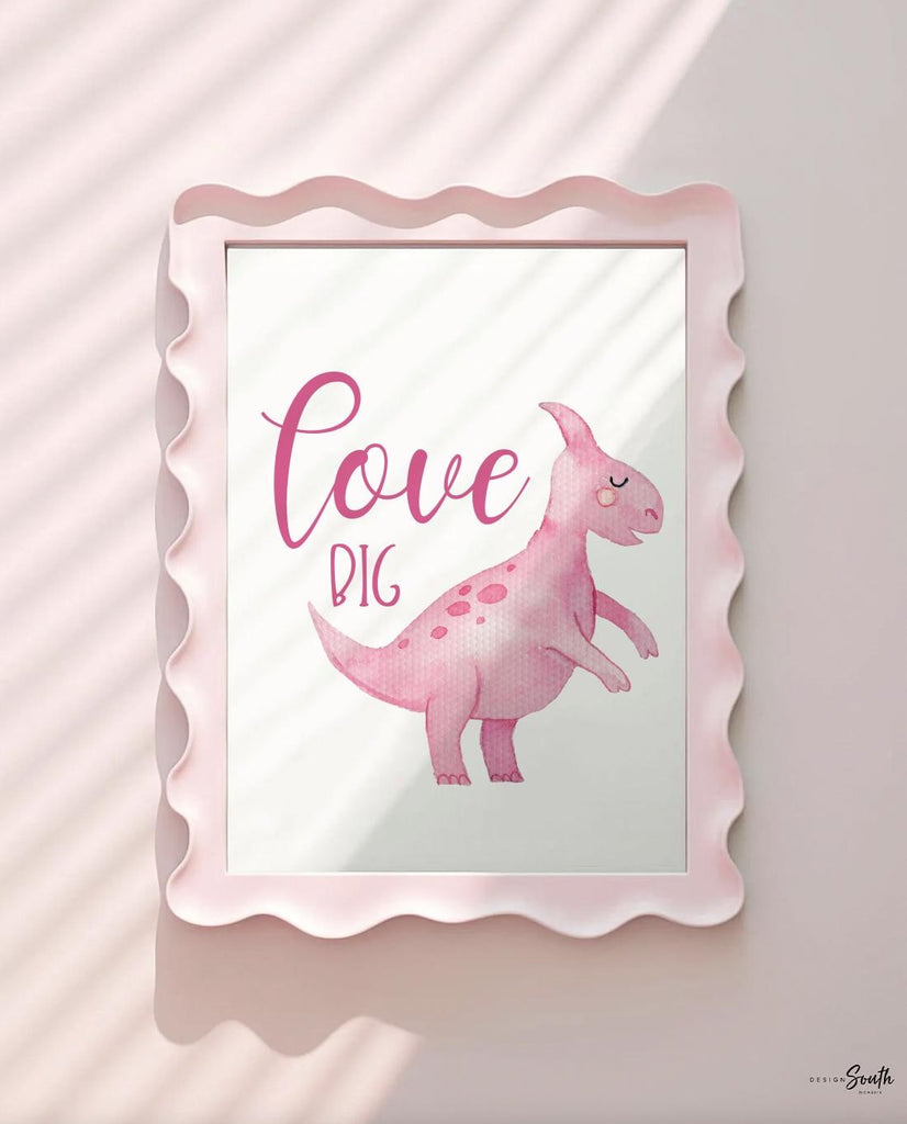 Toddler room dinosaur wall art, kids playroom wall ideas, pink blue green yellow children art, dinosaur nursery bedroom or playroom wall art