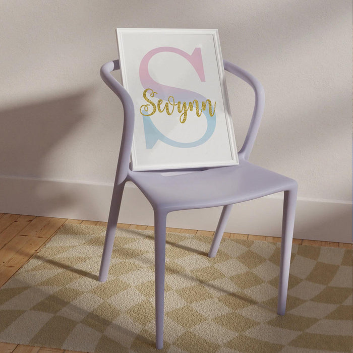 Girl's unicorn art pink gold glitter sparkle, unicorn mermaid theme wall decor, unicorn monogram girls name initial, wall art set pink gold