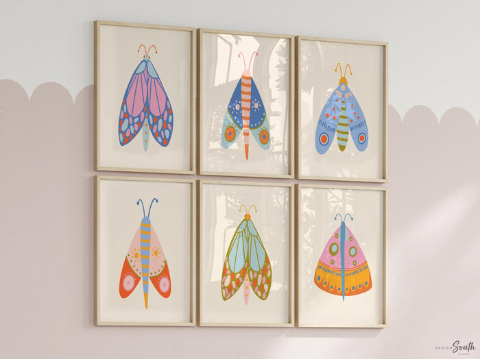 Butterfly art print set, butterfly nursery artwork, nursery print home decor wall art butterfly theme, girls bedroom wall art colorful decor