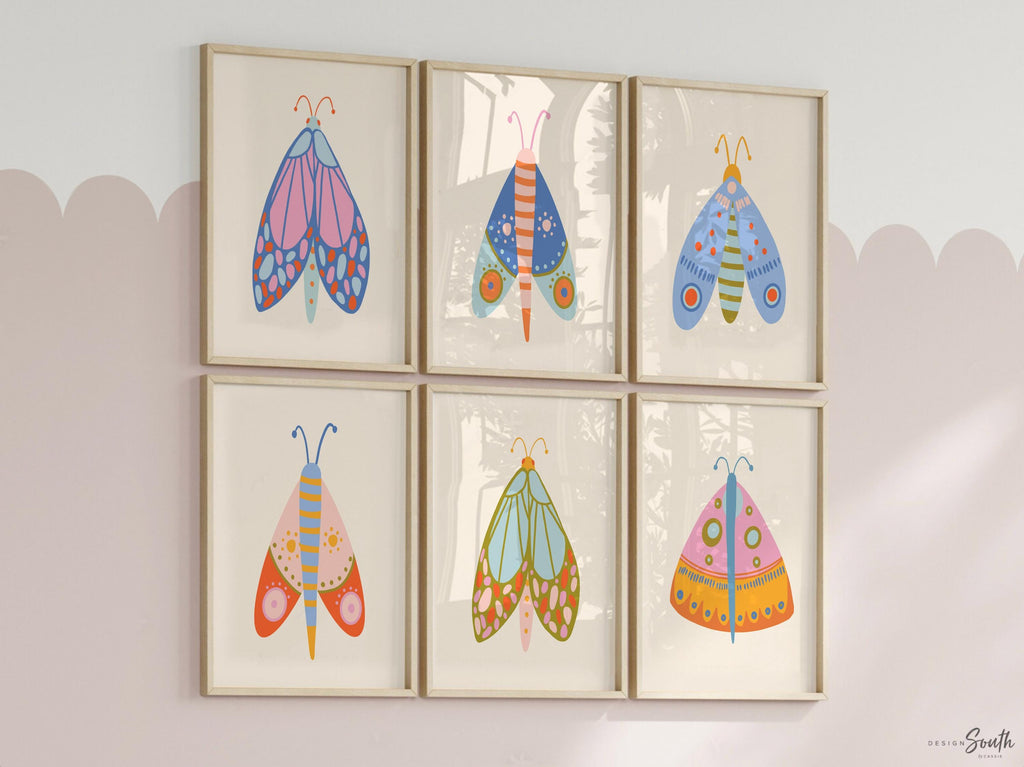 Butterfly art print set, butterfly nursery artwork, nursery print home decor wall art butterfly theme, girls bedroom wall art colorful decor
