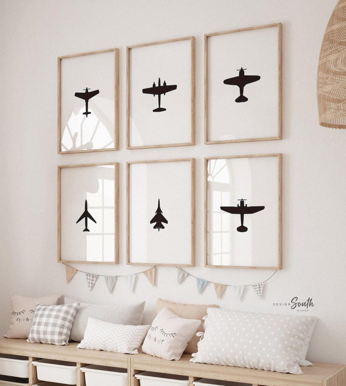 Airplane toddler bedroom wall art, boy bedroom prints airplane themed, plane room decor toddler, boy airplane art set, airplane themed decor