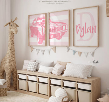 Pink 1969 chevy camaro ss350, camaro car themed big girl room, antique car print tom girl, girl car wall decor chevy camaro ss350 wall art