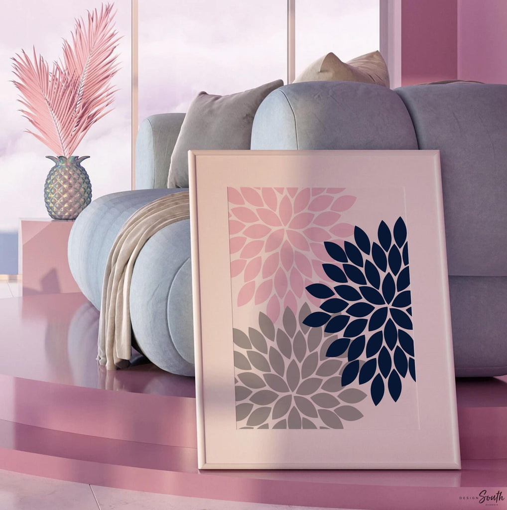 Girls pink and navy bathroom, wash brush flush, pink navy bathroom wall decor, girl bathroom decor, girls flower bathroom, modern baby decor