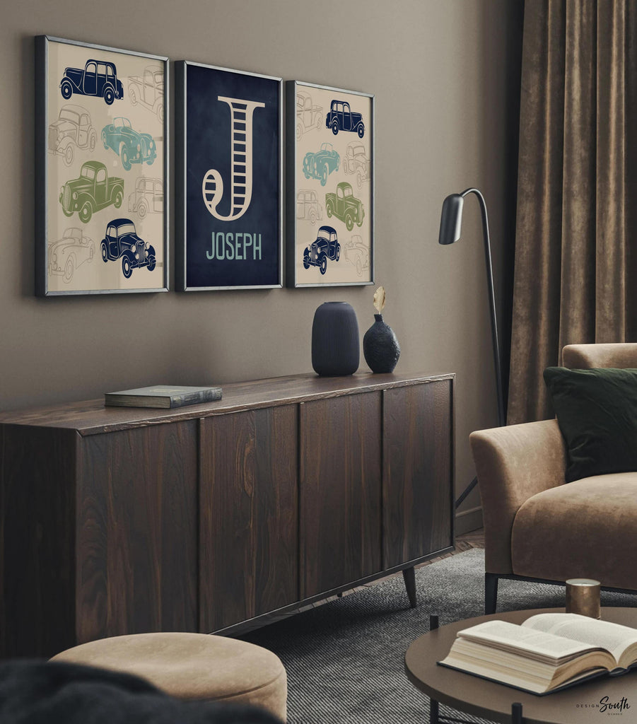 Baby boy nursery decor, baby boy nursery art, boy bedroom decor, boy bedroom art, retro car nursery art, retro car nursery decor, truck art