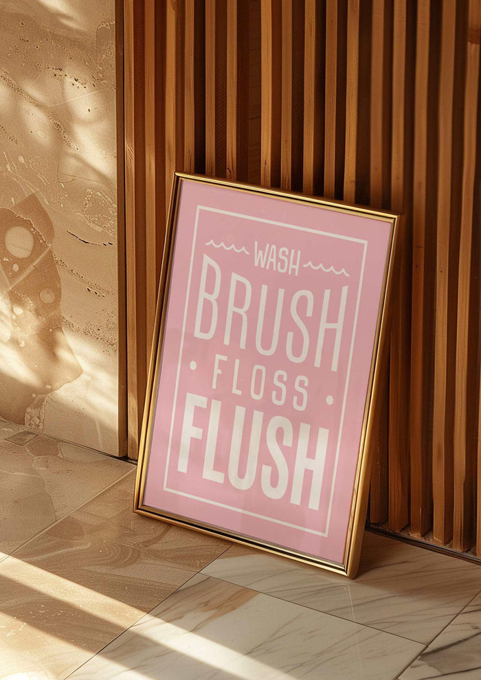 Pink bathroom print for girls, girls bathroom wall decor, wash, brush, floss, flush wall art, pink bathroom decor, pink and white art girls