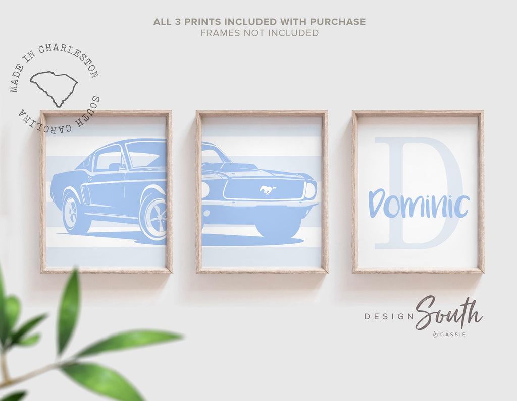 Baby blue Ford Mustang Shelby 1967 wall art print set designed for baby boys’ nurseries or toddler rooms. This set of three prints features the classic muscle car in soft blue hues, adding a cool and stylish automotive touch to any boy’s space. Perfect for a personalized nursery, toddler’s bedroom, or as a unique baby shower gift. The baby blue shades bring a fun, timeless twist to the iconic car, creating a one-of-a-kind decor piece that complements modern design.