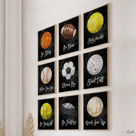 Inspirational sports wall art, sports themed boys wall art, sports collection decor, sports toddler bedroom, sports theme wall poster prints