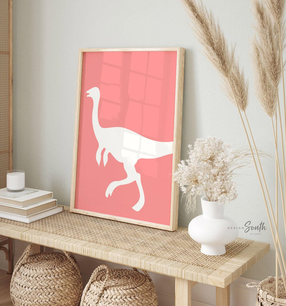 Dinosaur posters for kids and toddlers featuring a playful, retro-themed design. This wall art set includes different types of dinosaurs, perfect for a children&#39;s bedroom, playroom, or nursery. Vibrant colors and fun illustrations create an educational and decorative touch for any dinosaur-themed space. Ideal gift idea for dino-loving toddlers, helping spark their imagination and love for prehistoric creatures.