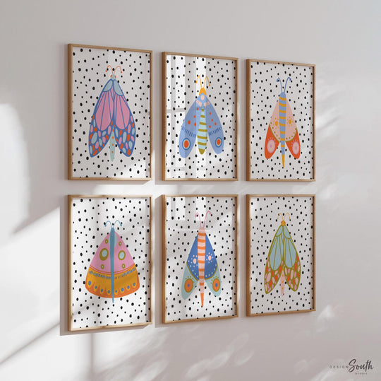 Butterfly art print set featuring colorful and whimsical designs, perfect for a butterfly-themed nursery or girls’ bedroom. These prints add a bright, playful touch to any nursery decor, with vibrant hues that spark joy and imagination. Ideal for creating a fun, inviting atmosphere in a child's room. Suitable for wall art in a nursery, playroom, or even a baby shower gift. Adds a charming, nature-inspired theme to a baby girl’s space.