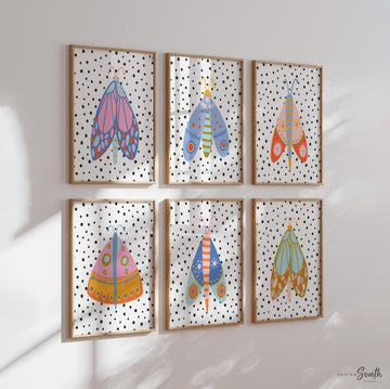 Butterfly art print set featuring colorful and whimsical designs, perfect for a butterfly-themed nursery or girls’ bedroom. These prints add a bright, playful touch to any nursery decor, with vibrant hues that spark joy and imagination. Ideal for creating a fun, inviting atmosphere in a child&#39;s room. Suitable for wall art in a nursery, playroom, or even a baby shower gift. Adds a charming, nature-inspired theme to a baby girl’s space.