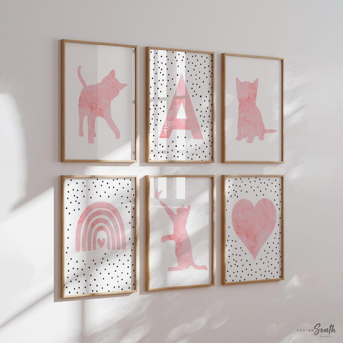 Pink Kitten Nursery Art Prints: Cat Girl Bedroom Decor