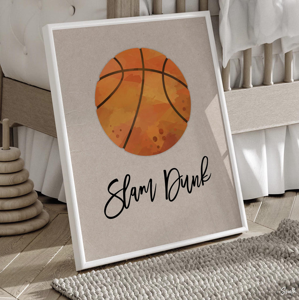 Sports baby gift, sports nursery wall art decor, basketball slam dunk art print, football touch down art print, baseball home run art print