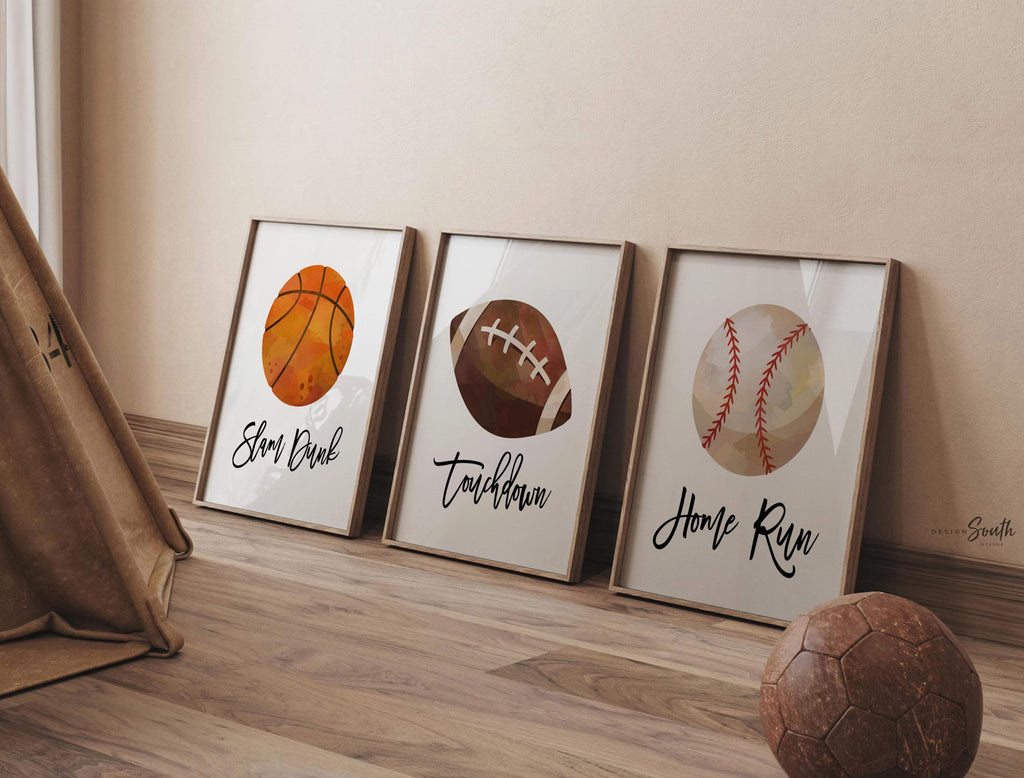 Sports Nursery Art Prints: Basketball, Football, Baseball Theme
