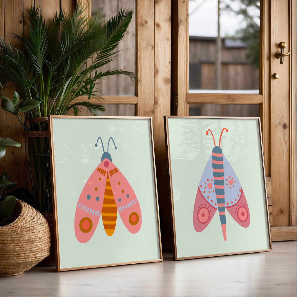 Colorful butterfly nursery art, butterfly print set for girls room, vibrant wall decor, butterfly theme bedroom prints, kids room artwork