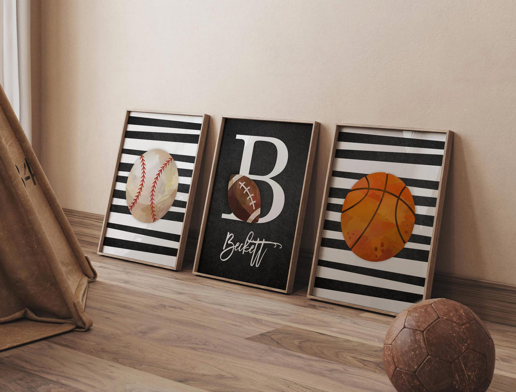Boys sports room baseball football basketball, sports theme nursery decor, baby shower sports gift boy, personalized sports art, boy bedroom