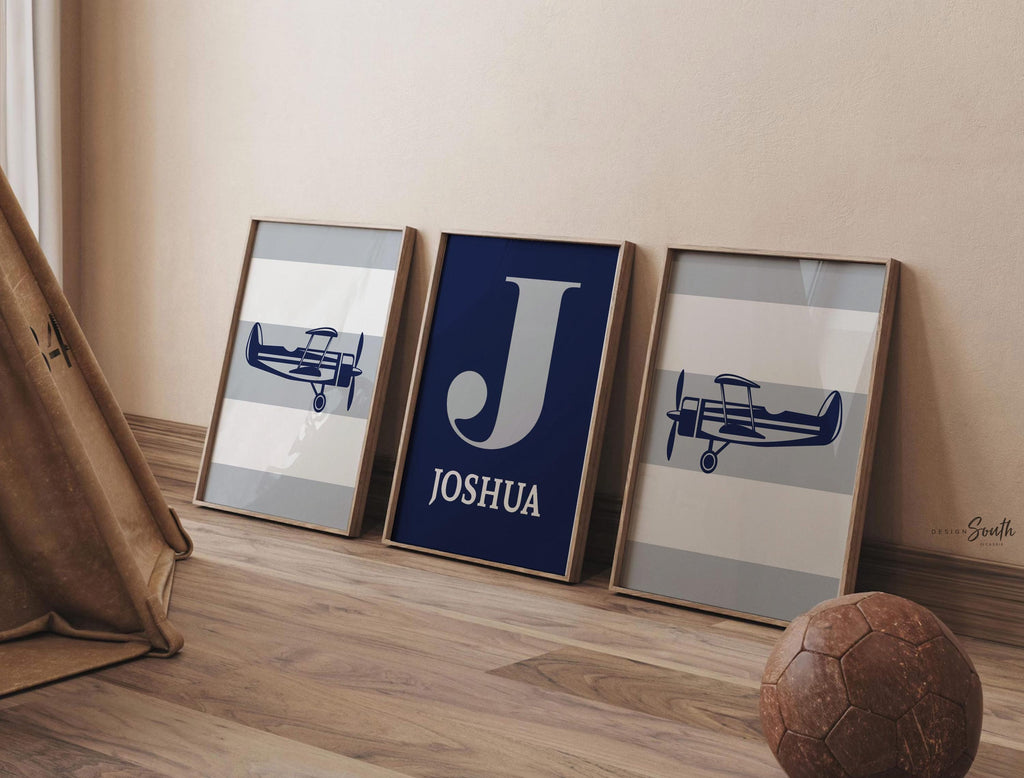 Airplane baby, navy blue and gray, kids airplane room art, boys airplane art, boys airplane nursery, airplane art for boys, aviation nursery