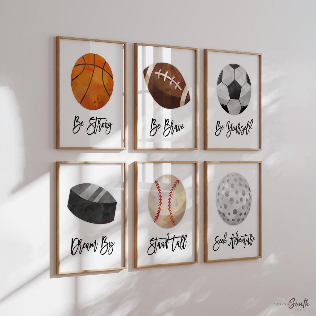 Inspire energy and confidence with this sports boys room wall art set, designed to motivate and decorate in style. Perfect for toddlers and kids, this modern collection includes inspirational messages paired with bold sports themes, ideal for bedrooms, playrooms, or shared spaces. Featuring various sports elements, this wall decor adds a dynamic and encouraging touch to any room. A great choice for modern sports-themed decorations for active and sports-loving boys.