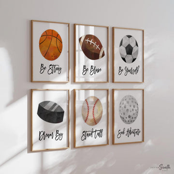 Inspire energy and confidence with this sports boys room wall art set, designed to motivate and decorate in style. Perfect for toddlers and kids, this modern collection includes inspirational messages paired with bold sports themes, ideal for bedrooms, playrooms, or shared spaces. Featuring various sports elements, this wall decor adds a dynamic and encouraging touch to any room. A great choice for modern sports-themed decorations for active and sports-loving boys.