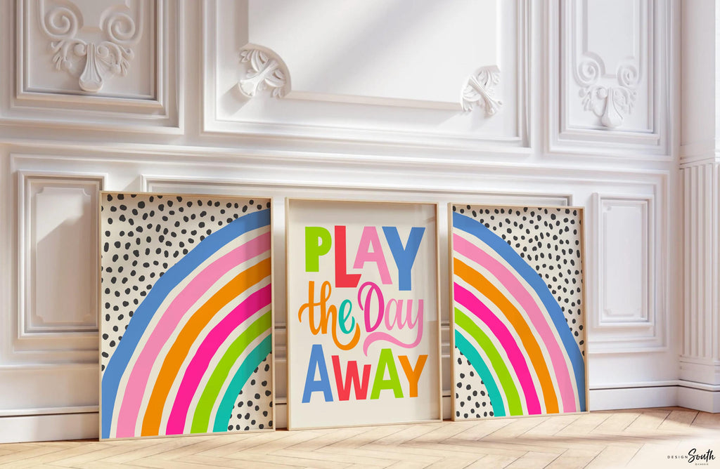 Play the day away, kids play wall art, colorful bright playroom art, bright playroom decor, play art print, kids playroom art, gift for kids