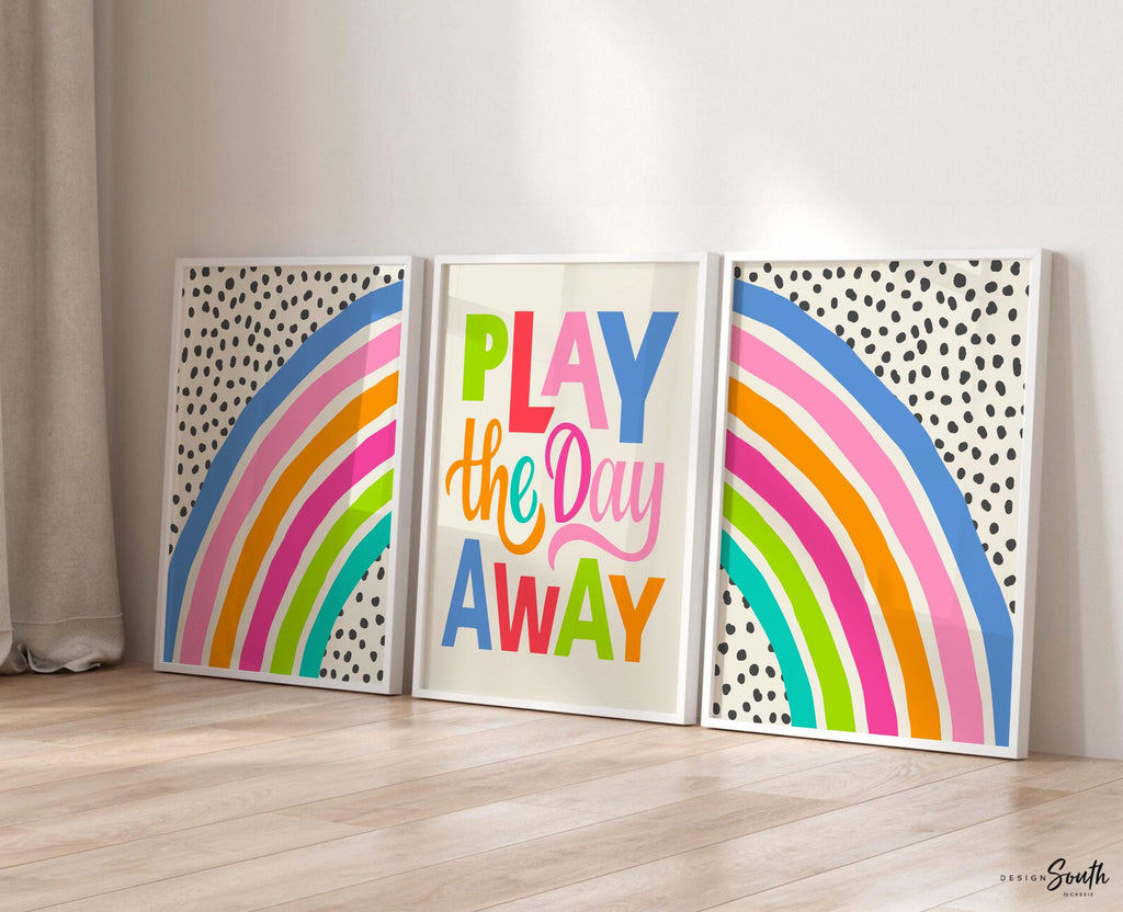 Play the day away, kids play wall art, colorful bright playroom art, bright playroom decor, play art print, kids playroom art, gift for kids