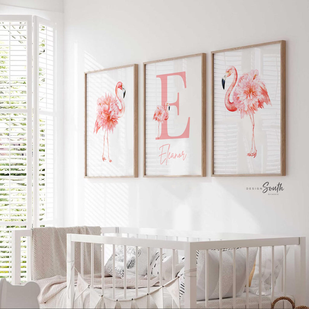 Tropical nursery baby gift, pink flamingos nursery wall, flamingo little girl bedroom, baby girl nursery ideas, themed nursery tropical girl
