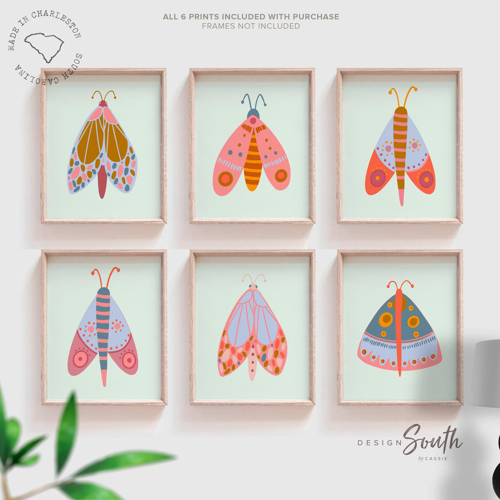 Colorful butterfly nursery art, butterfly print set for girls room, vibrant wall decor, butterfly theme bedroom prints, kids room artwork