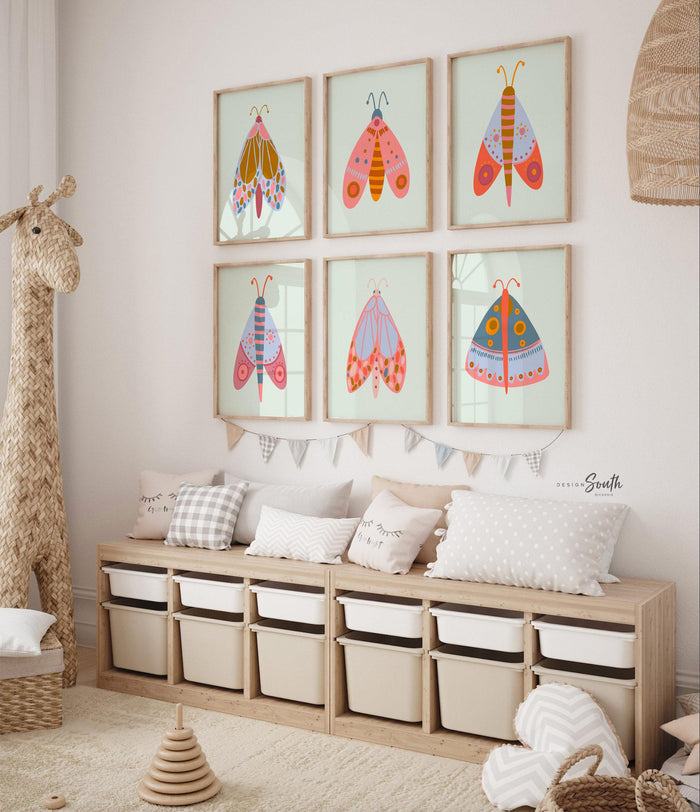 Colorful butterfly nursery art, butterfly print set for girls room, vibrant wall decor, butterfly theme bedroom prints, kids room artwork