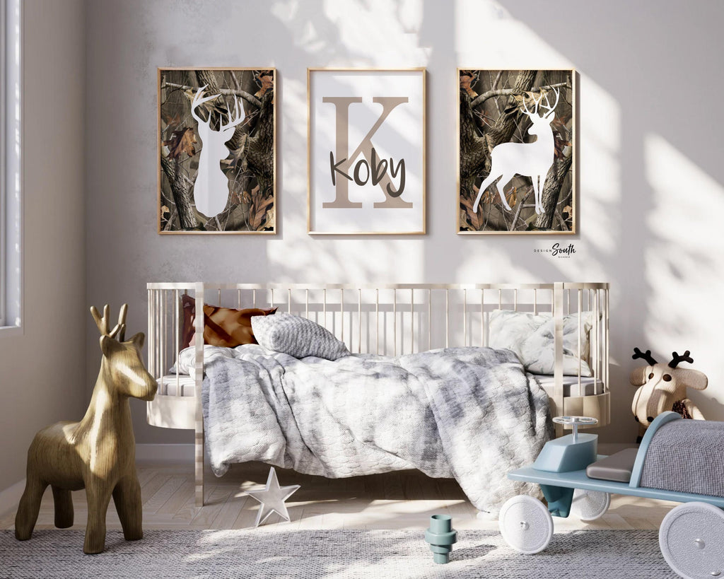 Camo nursery, personalized name art, hunting nursery decor, boys bedroom camo, baby boy deer hunter theme wall art, camoflauge baby boy art