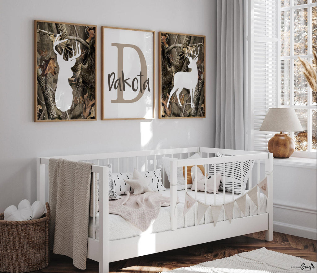 Camo nursery, personalized name art, hunting nursery decor, boys bedroom camo, baby boy deer hunter theme wall art, camoflauge baby boy art