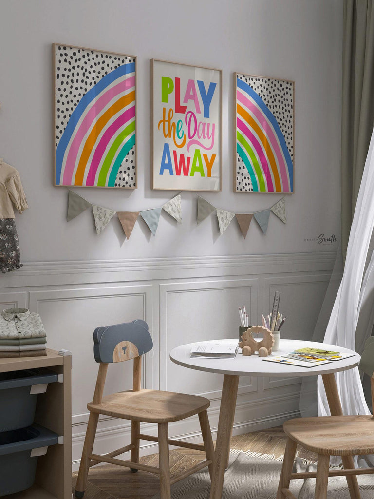 Play the day away, kids play wall art, colorful bright playroom art, bright playroom decor, play art print, kids playroom art, gift for kids
