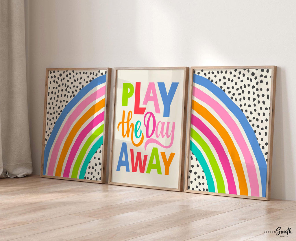 Play the day away, kids play wall art, colorful bright playroom art, bright playroom decor, play art print, kids playroom art, gift for kids