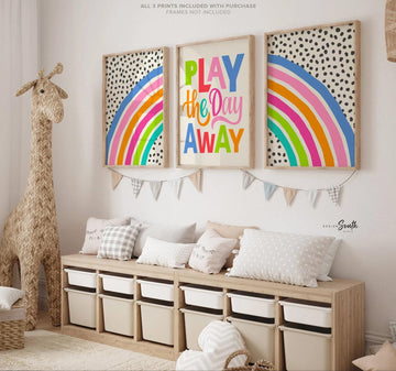 Play the day away, kids play wall art, colorful bright playroom art, bright playroom decor, play art print, kids playroom art, gift for kids
