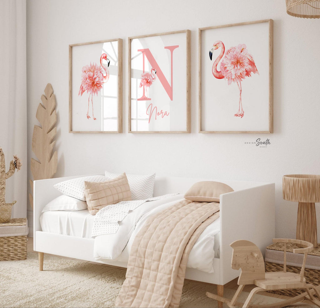 Tropical nursery baby gift, pink flamingos nursery wall, flamingo little girl bedroom, baby girl nursery ideas, themed nursery tropical girl