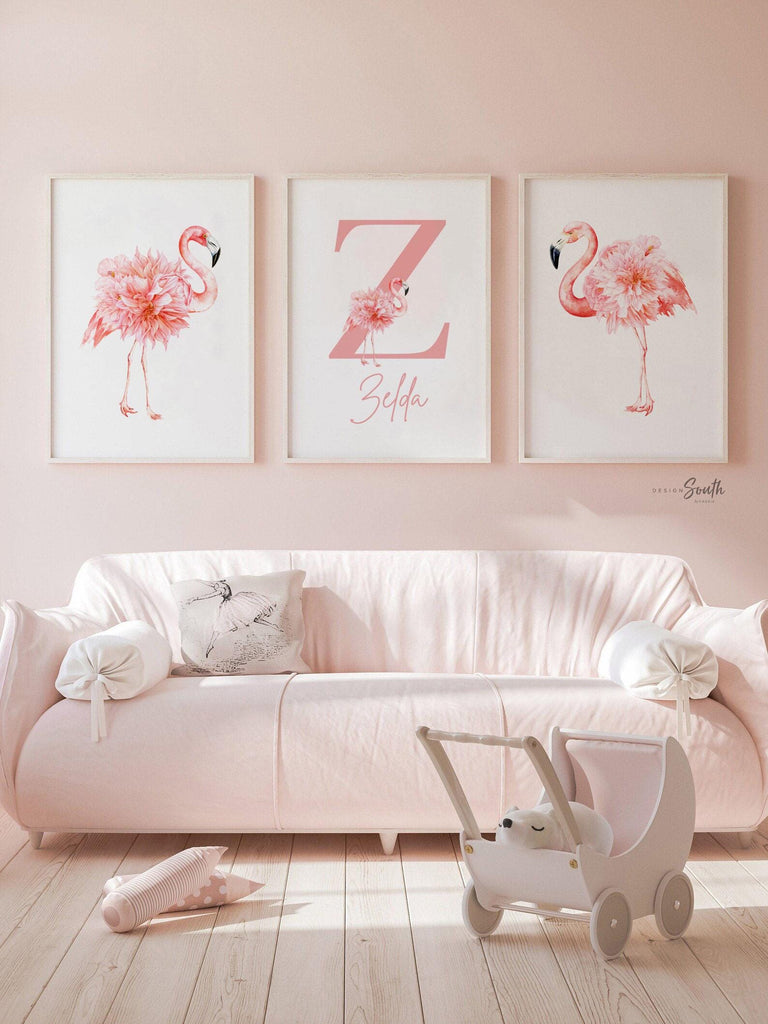 Tropical nursery baby gift, pink flamingos nursery wall, flamingo little girl bedroom, baby girl nursery ideas, themed nursery tropical girl