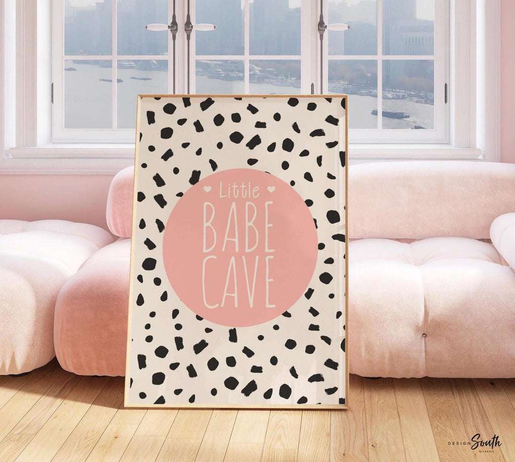 Dalmatian dot speckle pattern, little babe cave, babe cave, monochrome nursery decor for girl, modern nursery art, boho baby girl wall print